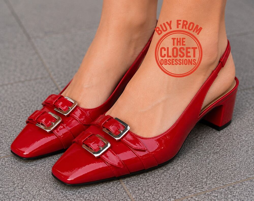 ZARA Red Patent Slingback Heels NWT | Double Buckle | Blogger Fave